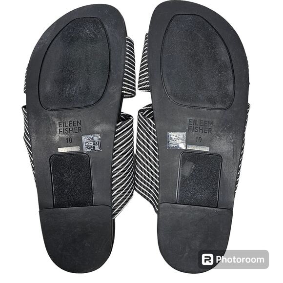 Eileen Fisher Pal Black Stripe Canvas Slides Size 10 - Picture 9 of 10